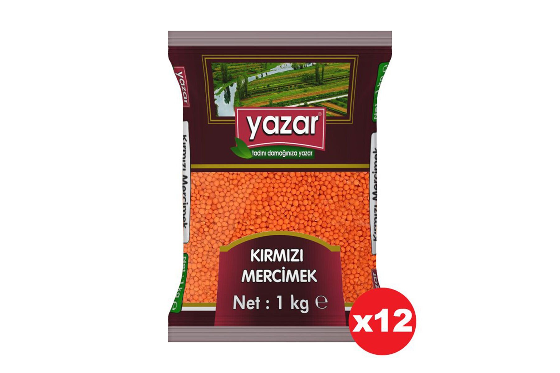 Yazar Yerli Kırmızı Mercimek 1 Kg. x 12 Adet