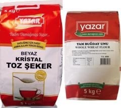 Yazar Kristal Toz Şeker (Kraft Ambalaj) 5 Kg + Tam Buğday Unu 5 Kg