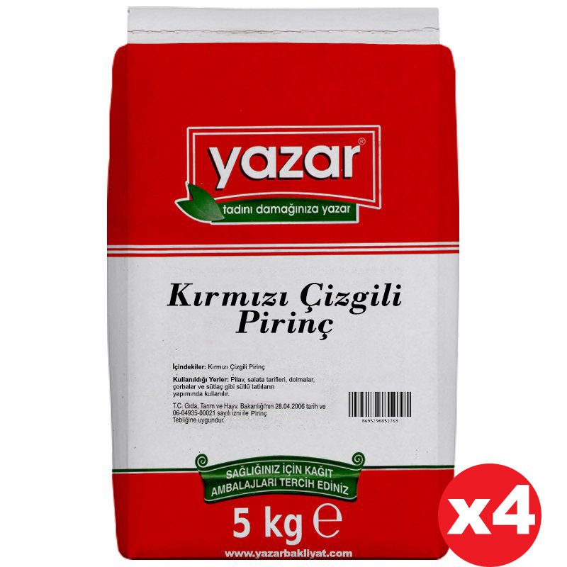 Yazar Kırmızı Çizgili Pirinç 5 Kg x 4 Paket (Ata Tohumu)