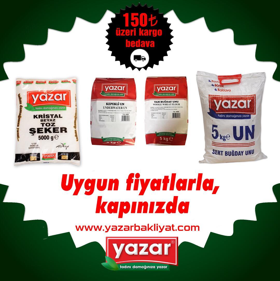 Yazar Kuru Gıda Seti 5Kg Tam Buğday Un+Kepekli Un+Çok Amaçlı Un+Toz Şeker= 20Kg Toplam