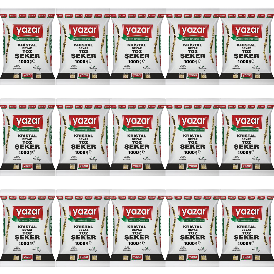 Yazar Kristal Toz Şeker 1 Kg x 15 Paket