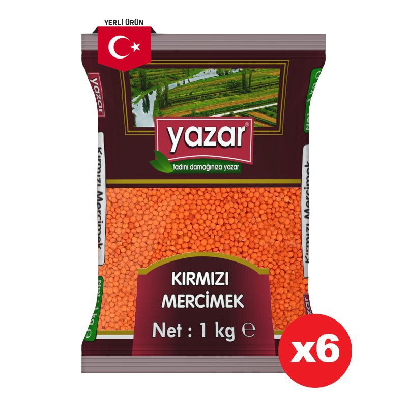 Yazar Yerli Kırmızı Mercimek 1 Kg x 6 Paket
