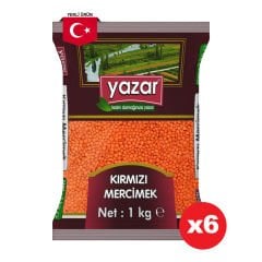 Yazar Yerli Kırmızı Mercimek 1 Kg x 6 Paket