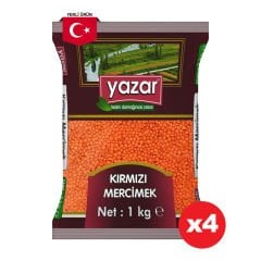 Yazar Yerli Kırmızı Mercimek 1 Kg x 4 Paket