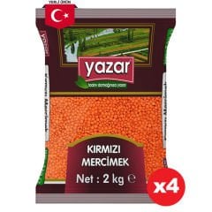 Yazar Yerli Kırmızı Mercimek 2 Kg x 4 Paket