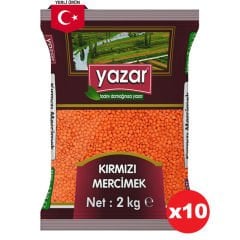 Yazar Yerli Kırmızı Mercimek 2 Kg x 10 Paket