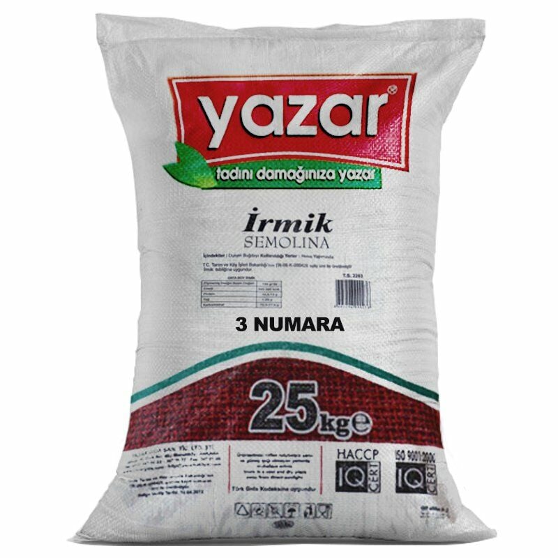 Yazar İrmik 25 Kg (3 Numara)