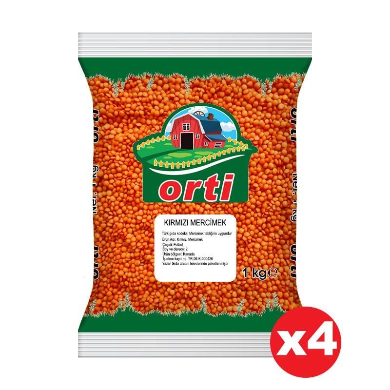 Orti Kırmızı Mercimek 1 Kg. x 4 Adet