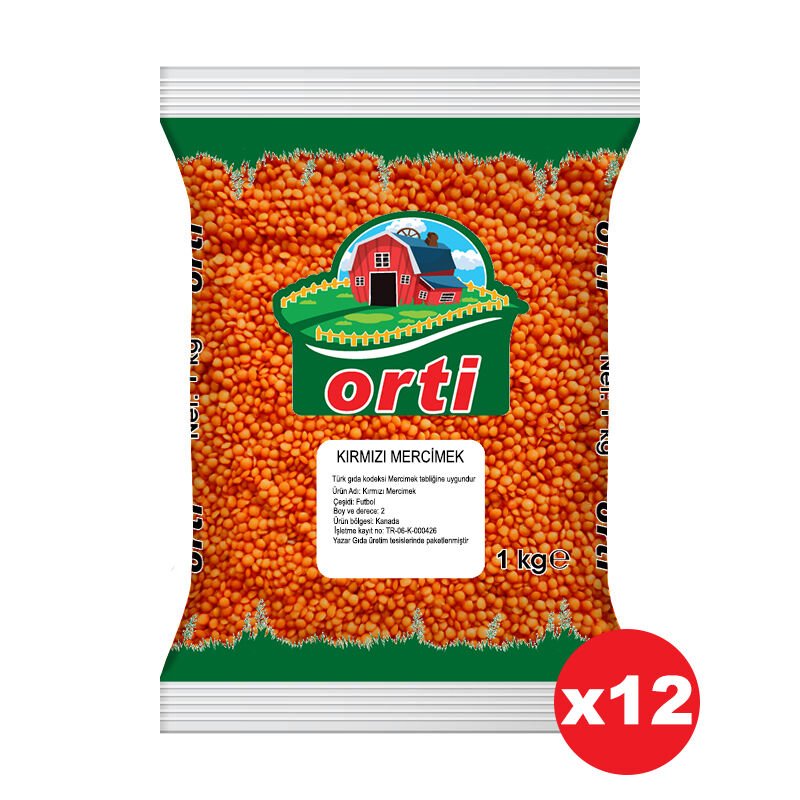 Orti Kırmızı Mercimek 1 Kg x 12 Paket