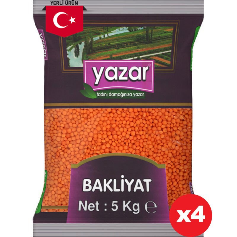 Yazar Yerli Kırmızı Mercimek 5 Kg x 4 Paket