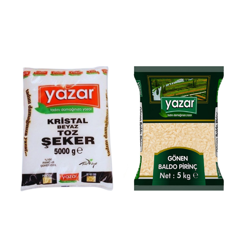 Yazar Kristal Toz Şeker 5 Kg + Gönen Baldo Pirinç 5 Kg