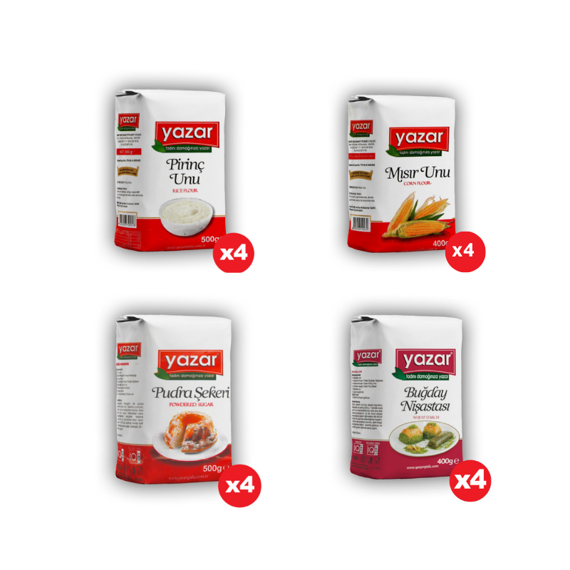 Yazar 500Gr Pudra Şekeri+400Gr Pirinç Unu+400Gr Mısır Unu+400Gr Buğday Nişastası x4 -16lı Set