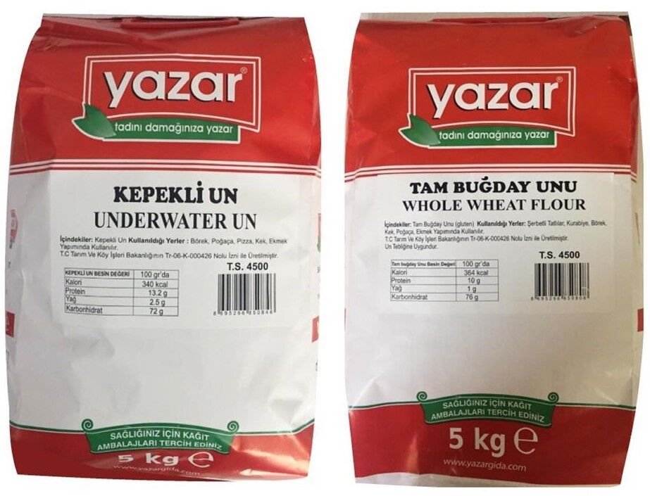 Yazar Taş Değirmende Öğütülmüş Tam Buğday 5 Kg + Kepekli Un 5 Kg = 10 Kg Un