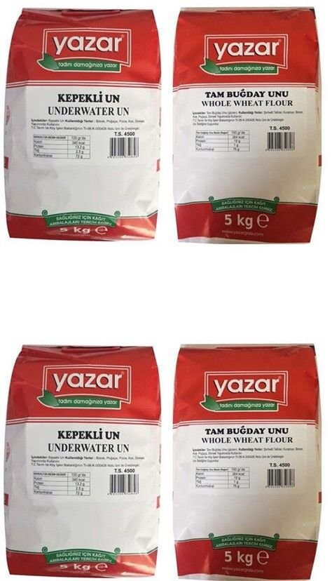 Yazar Taş Değirmende Öğütülmüş 5Kg Tam Buğday+Kepekli Un x2= 20Kg Toplam