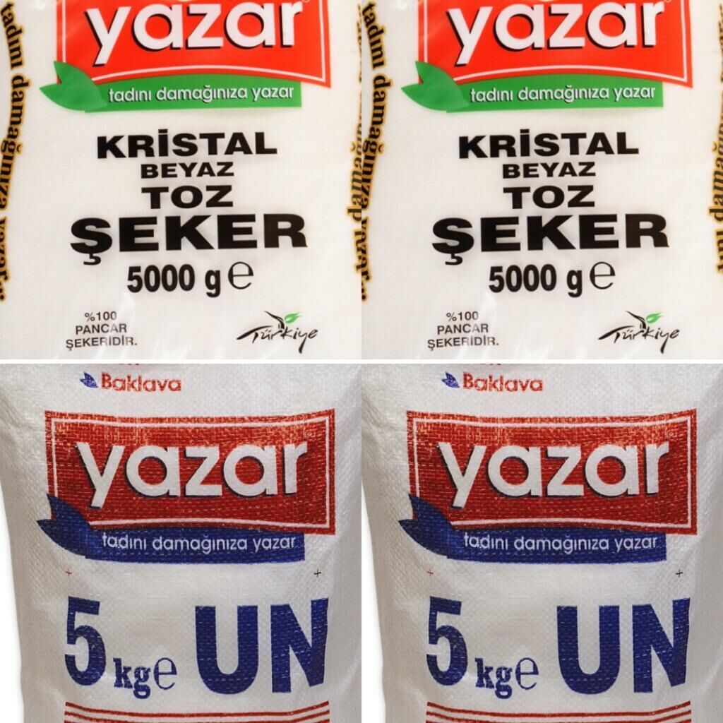 Yazar 5Kg Kristal Toz Şeker+Çok Amaçlı Un x2 - 4lü Set 20 Kg