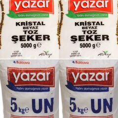 Yazar 5Kg Kristal Toz Şeker+Çok Amaçlı Un x2 - 4lü Set 20 Kg