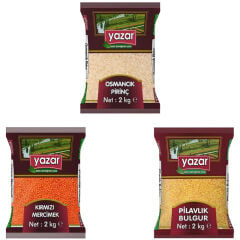 Yazar Kuru Gıda Seti 2Kg Osmancık Pirinç+Kırmızı Mercimek+Pilavlık Bulgur= 6Kg Toplam