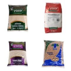 Yazar Kuru Gıda Seti 5Kg Gönen Baldo Pirinç+Karabuğday Unu+Fasulye+Nohut= 20Kg Toplam