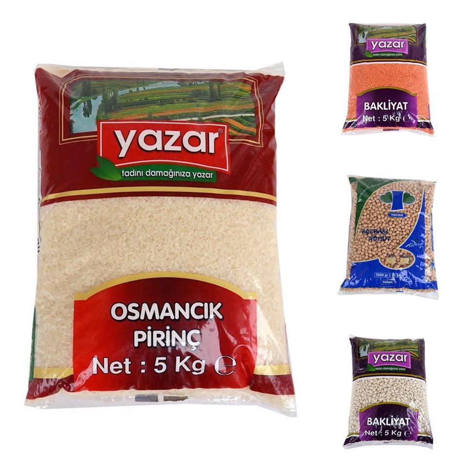 Yazar Kuru Gıda Seti 5Kg Osmancık Pirinç+Kırmızı Mercimek+Nohut+Fasulye= 20Kg Toplam