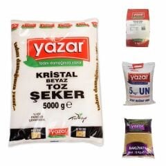 Yazar Kuru Gıda Seti 5KG Yulaf Unu + 5KG Pilavlık Bulgur + 5KG Çok Amaçlı Un + 5KG Toz Şeker=20KG