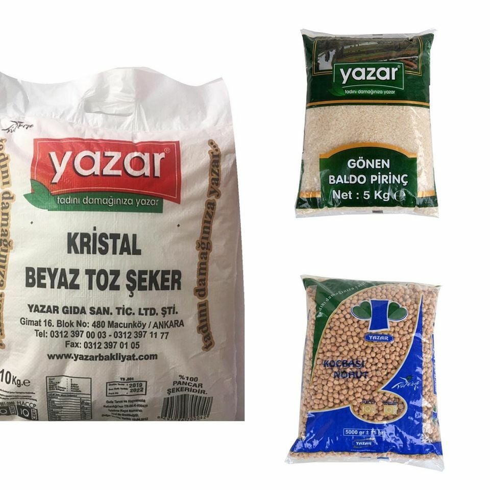 Yazar Kuru Gıda Seti 5Kg Gönen Baldo Pirinç+5Kg Nohut+10Kg Toz Şeker= 20Kg Toplam