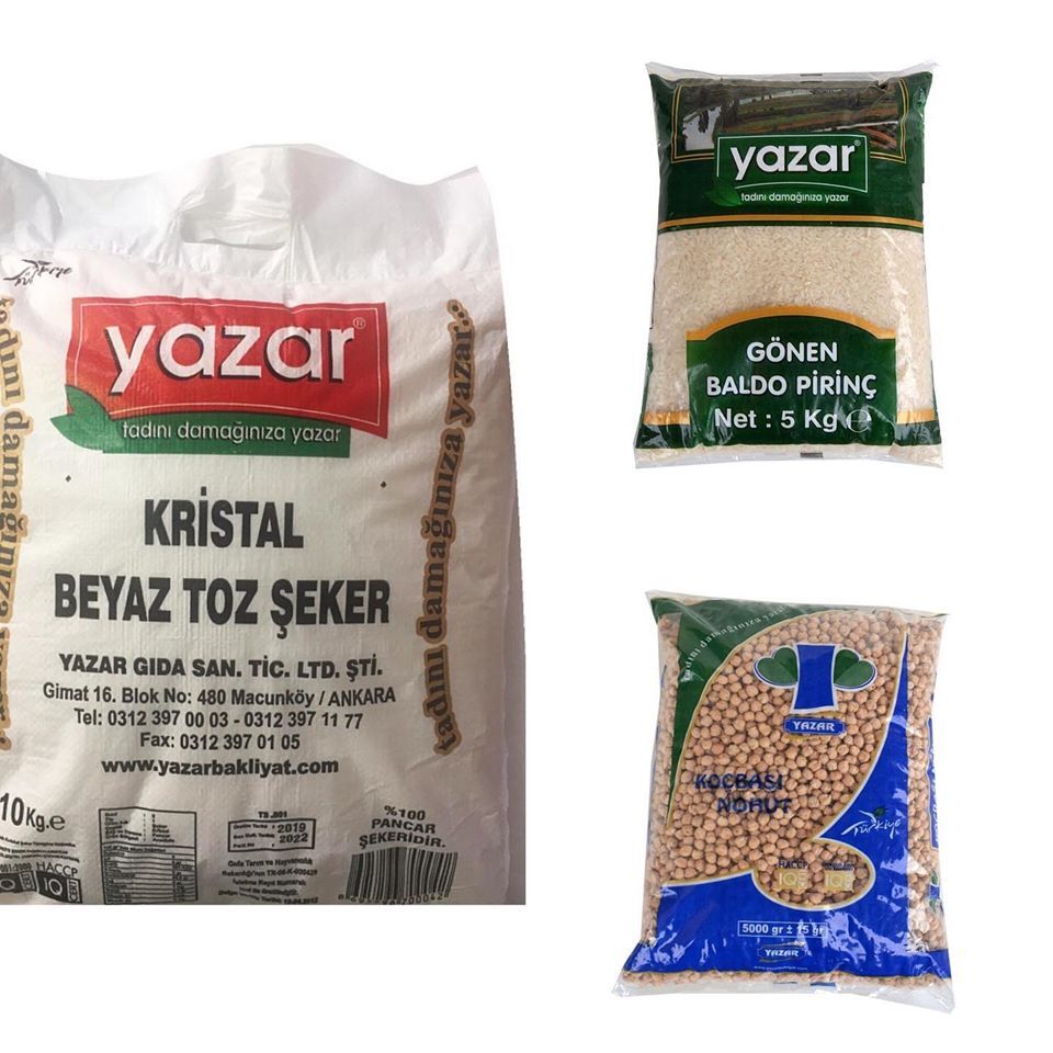 Yazar Kuru Gıda Seti 5Kg Gönen Baldo Pirinç+5Kg Nohut+10Kg Toz Şeker= 20Kg Toplam