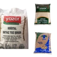 Yazar Kuru Gıda Seti 5Kg Gönen Baldo Pirinç+5Kg Nohut+10Kg Toz Şeker= 20Kg Toplam