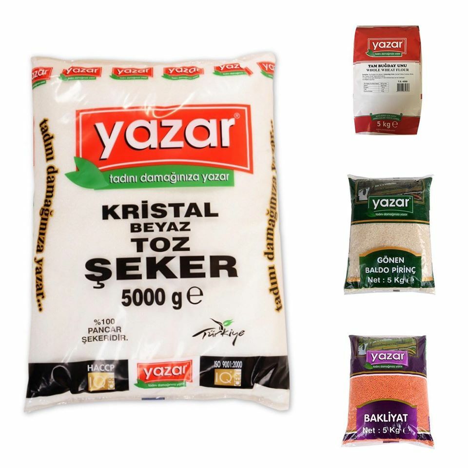 Yazar Kuru Gıda Seti 5Kg Gönen Baldo Pirinç+Kırmızı Mercimek+Tam Buğday Unu+Toz Şeker= 20Kg Toplam