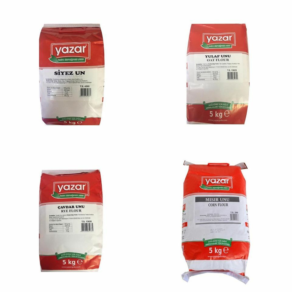Yazar Kuru Gıda Seti 5KG Taş Değirmende Öğütülmüş Siyez Unu+Yulaf+Çavdar+Mısır Unu=20kg Top