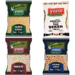 Yazar Kuru Gıda Seti 1Kg Fasulye+Toz Şeker+Nohut+Aşurelik Buğday=4Kg Toplam