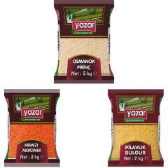 Yazar Kuru Gıda Seti 5Kg Osmancık Pirinç+2Kg Pilavlık Bulgur+2Kg Kırmızı Mercimek=9Kg Toplam