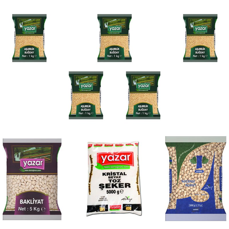 Yazar Kuru Gıda Seti 5Kg Fasulye+Toz Şeker+Nohut+Aşurelik Buğday=20Kg Toplam