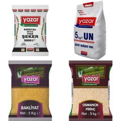 Yazar Kuru Gıda Seti 5KG Toz Şeker+5kg Osmancık Prç+5kg Çok Amaçlı Un+5Kg P.Bulgur=20kg