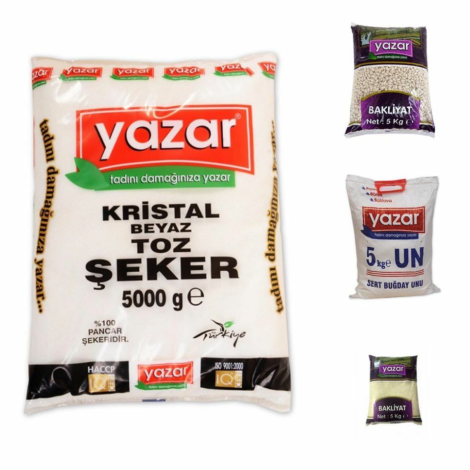 Yazar Kuru Gıda Seti 5KG Toz Şeker+5kg Pilavlık Pirinç+5kg Çok Amaçlı Un+5kg D.Fasulye=20KG